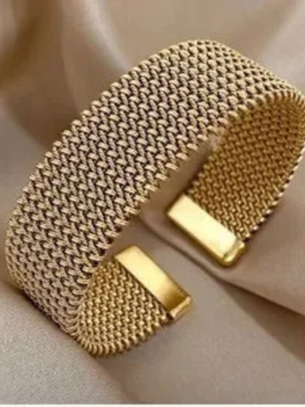 Gold Stainless Steel Braided Mesh Cuff Bracelet